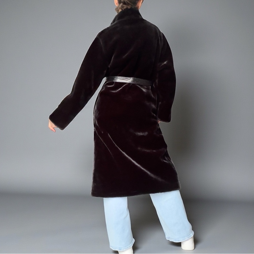 Vintage 60s 70s Faux Fur Black Coat Reversible Belted Size Small - Picture 3 of 16